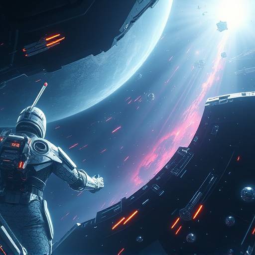 Scene showcasing a complex special effects sequence with futuristic elements.